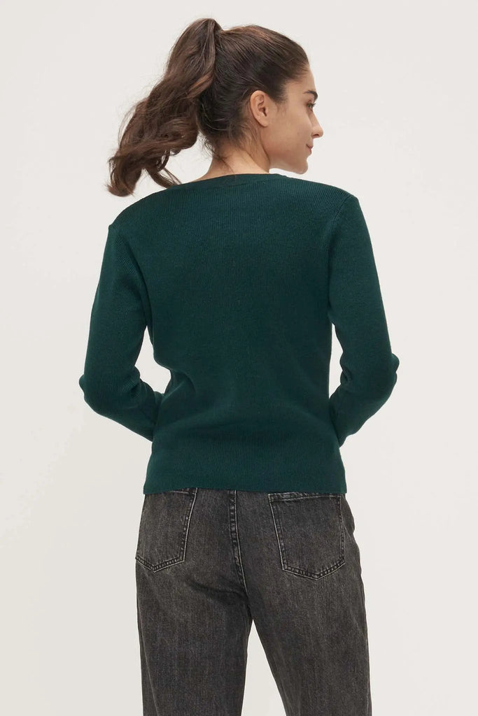 Fibflx V-Neck Sweater in Cashmere and Wool Green