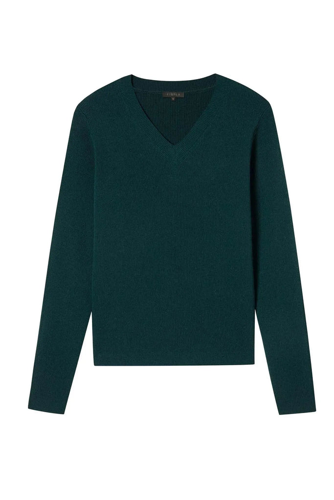 Fibflx V-Neck Sweater in Cashmere and Wool Green