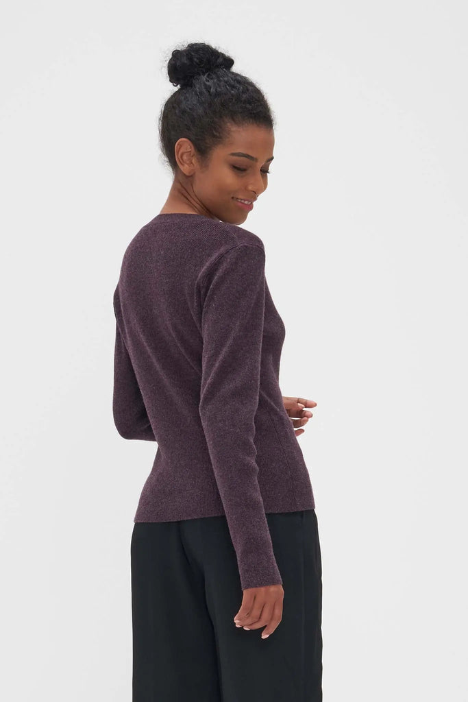 Fibflx V-Neck Sweater in Cashmere and Wool Eggplant