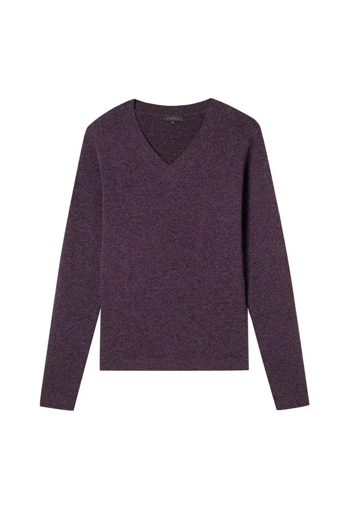 Fibflx V-Neck Sweater in Cashmere and Wool Eggplant