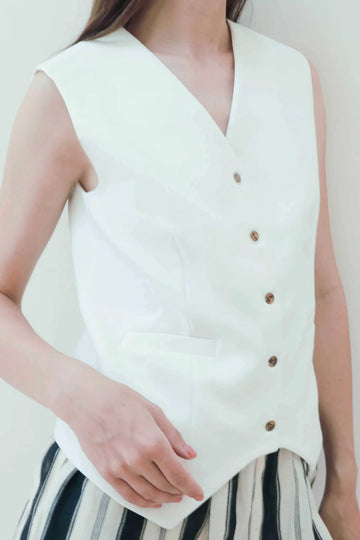 fibflx women's clothes white vest with buttons v neck