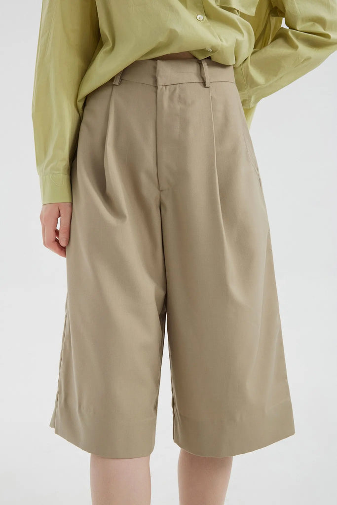 fibflx women's clothes capris pants wide leg straight fit khaki wool fabric