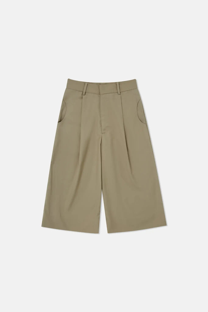 fibflx women's clothes capris pants wide leg straight fit khaki wool fabric