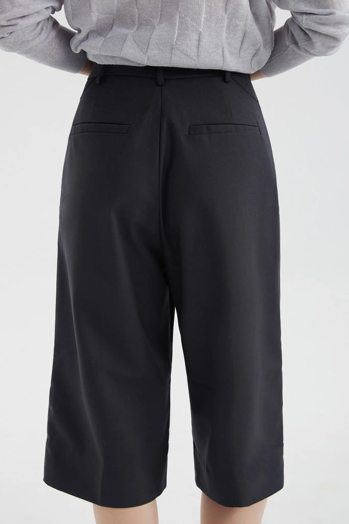 fibflx women's clothes capris pants wide leg straight fit khaki wool fabric navy