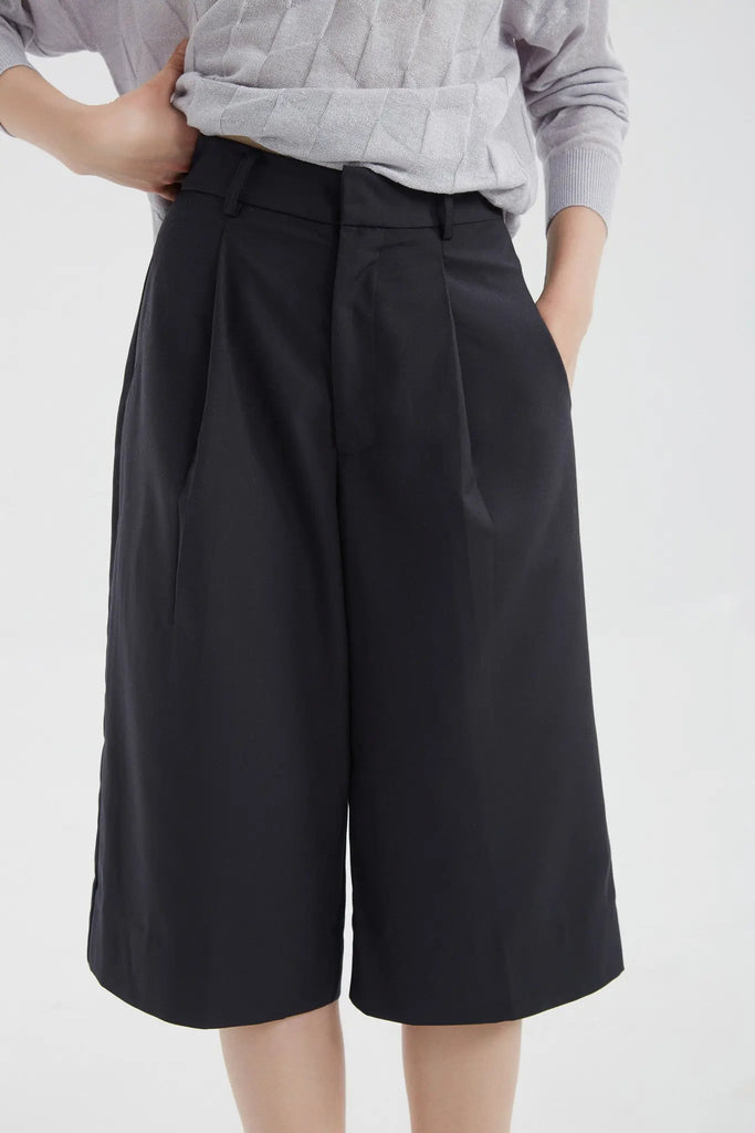 fibflx women's clothes capris pants wide leg straight fit khaki wool fabric navy