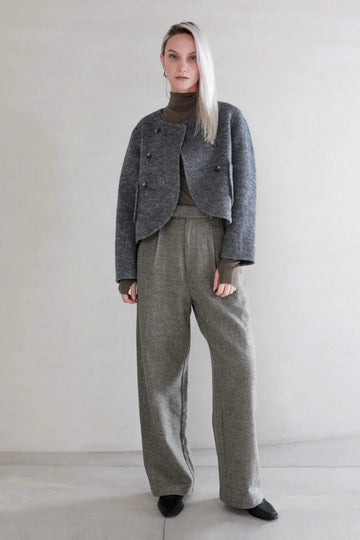 Fibflx women's clothes wide leg wool dress pants dress zipper closure winter pants grey