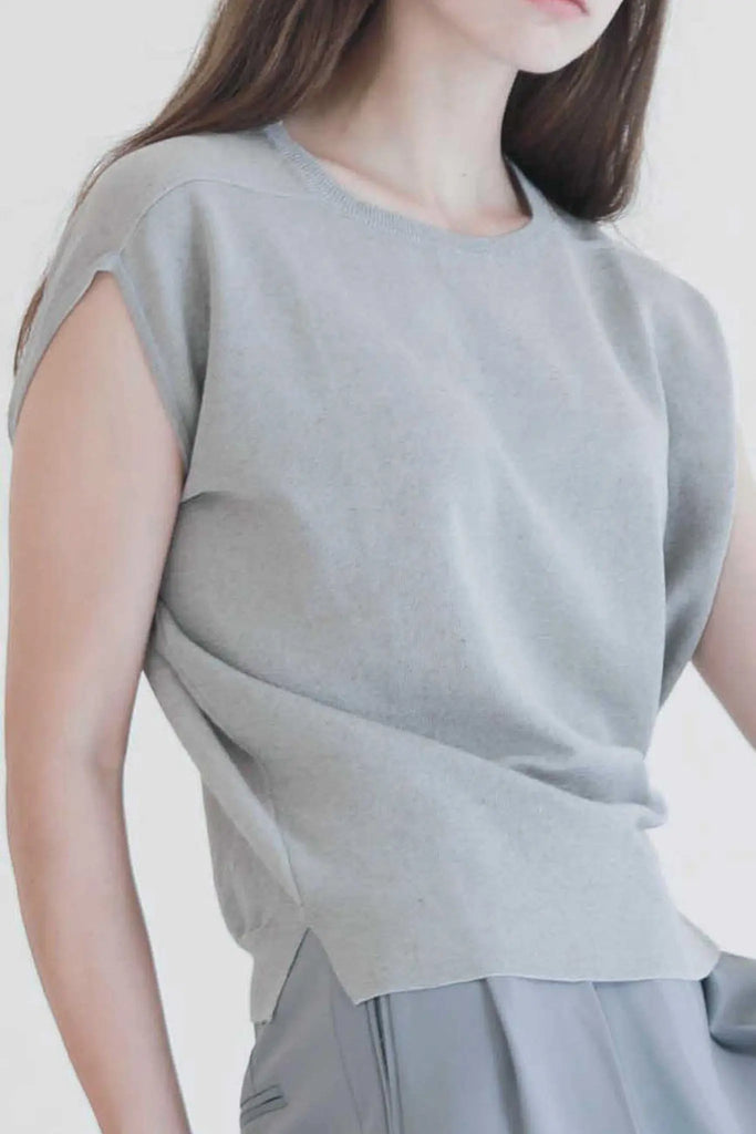 fibflx women's clothes italian yarn linen wide shoulder tank top sleeveless crewneck grey