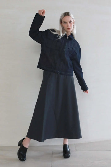 Fibflx women's wool a line skirt grey maxi skirt for winter 