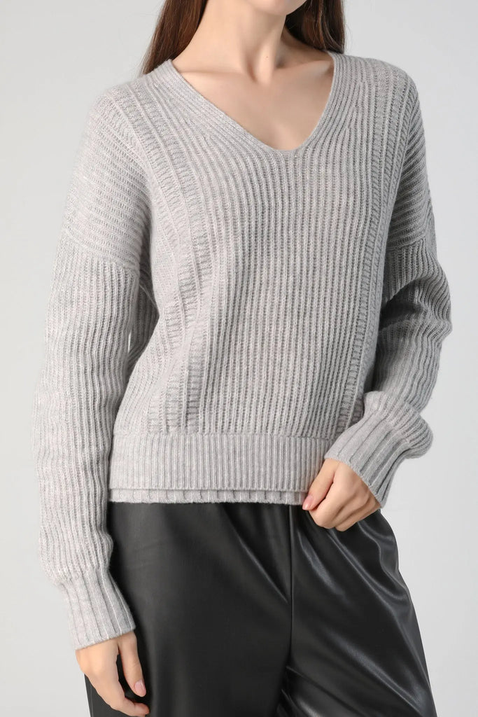 fibflx women's winter sweater 100% wool crewneck sweater knitwear grey