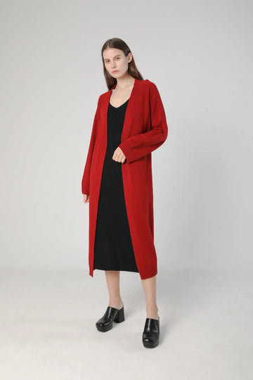 Fibflx women's clothes Wool Duster Cardigan longline open front sweater fall spring winter gift red