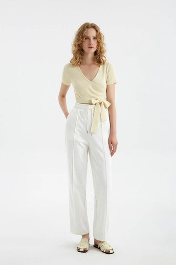 fibflx women's summer clothes wrap top t shirt white v neck white cream ivory wool viscose polyester