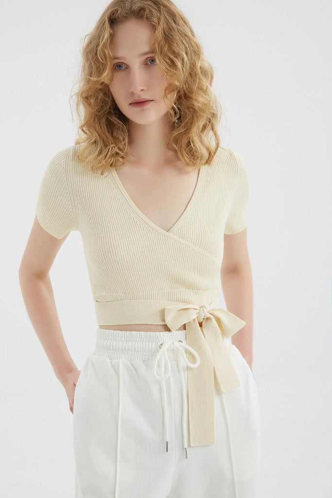 fibflx women's summer clothes wrap top t shirt white v neck white cream ivory wool viscose polyester