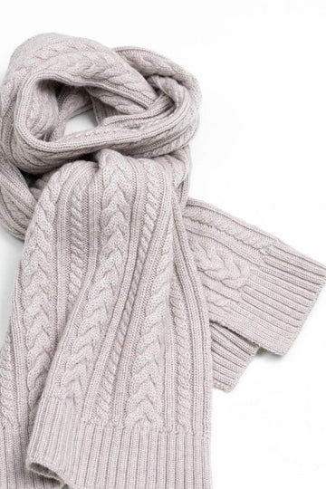 merino wool cable knit scarf muffler women's winter accessory beige white grey