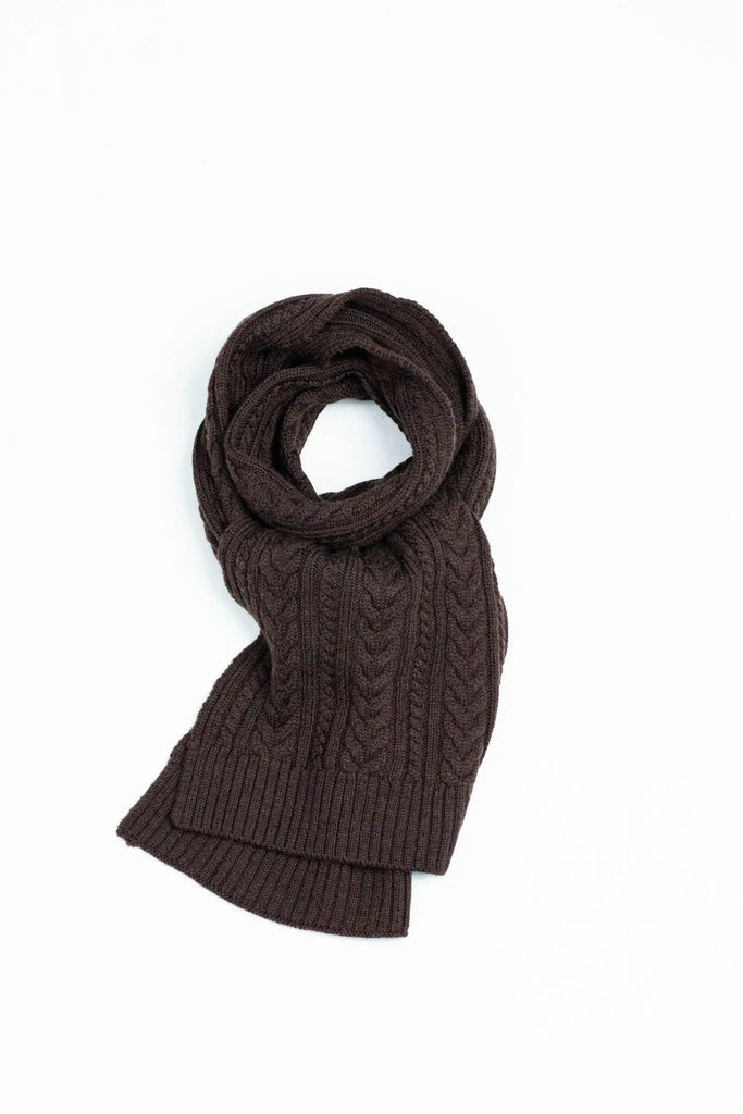 cable knit scarf muffler machine washable merino wool brown women's winter accessory gift 
